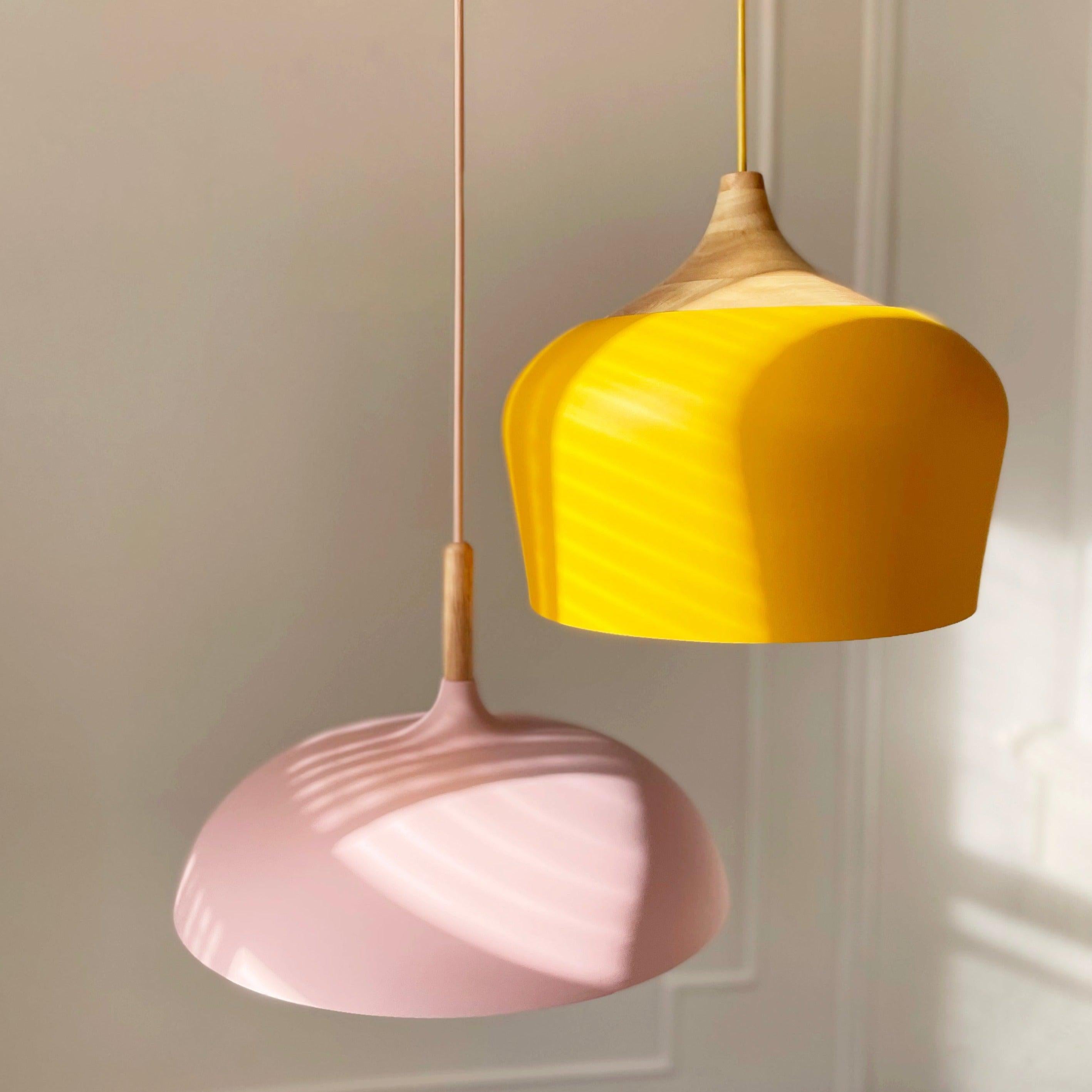 Aurelle Soft Pastel Collection Pendant Lamps in Metal and Wood | Knesse